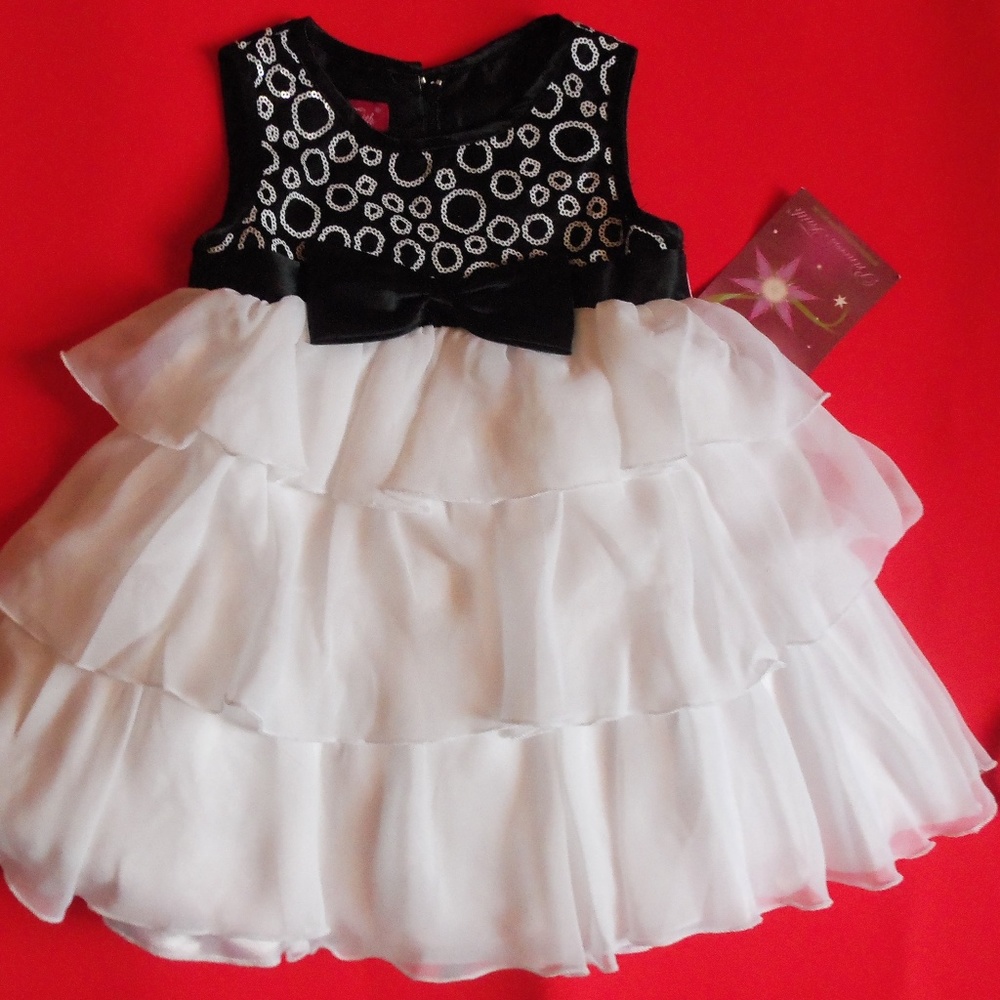 Toddler Girl Christmas Holiday Party Black White Dress Bloomers Size 18-24 Month